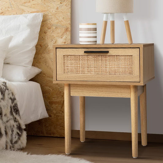 Image of artiss bedside tables side table rattan drawers nightstand  ideal for luxury casual home interiors