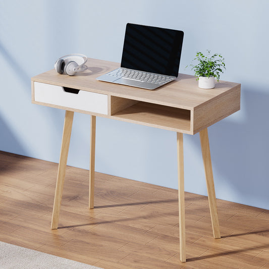 Image of artiss computer desk drawer cabinet shelf oak 90cm  suitable for aged care, corporate offices, and commercial settings