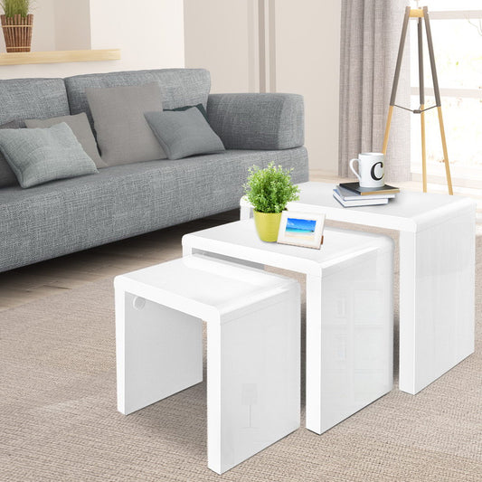 Image of artiss nesting coffee table set of 3 glossy white  ideal for luxury casual home interiors