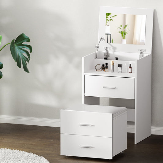 Image of artiss 2-in-1 dressing table stool set bedside table white  ideal for luxury casual home interiors