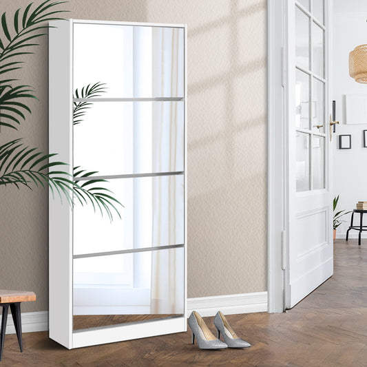 Image of artiss shoe rack cabinet mirror 60 pairs white rira  ideal for luxury casual home interiors