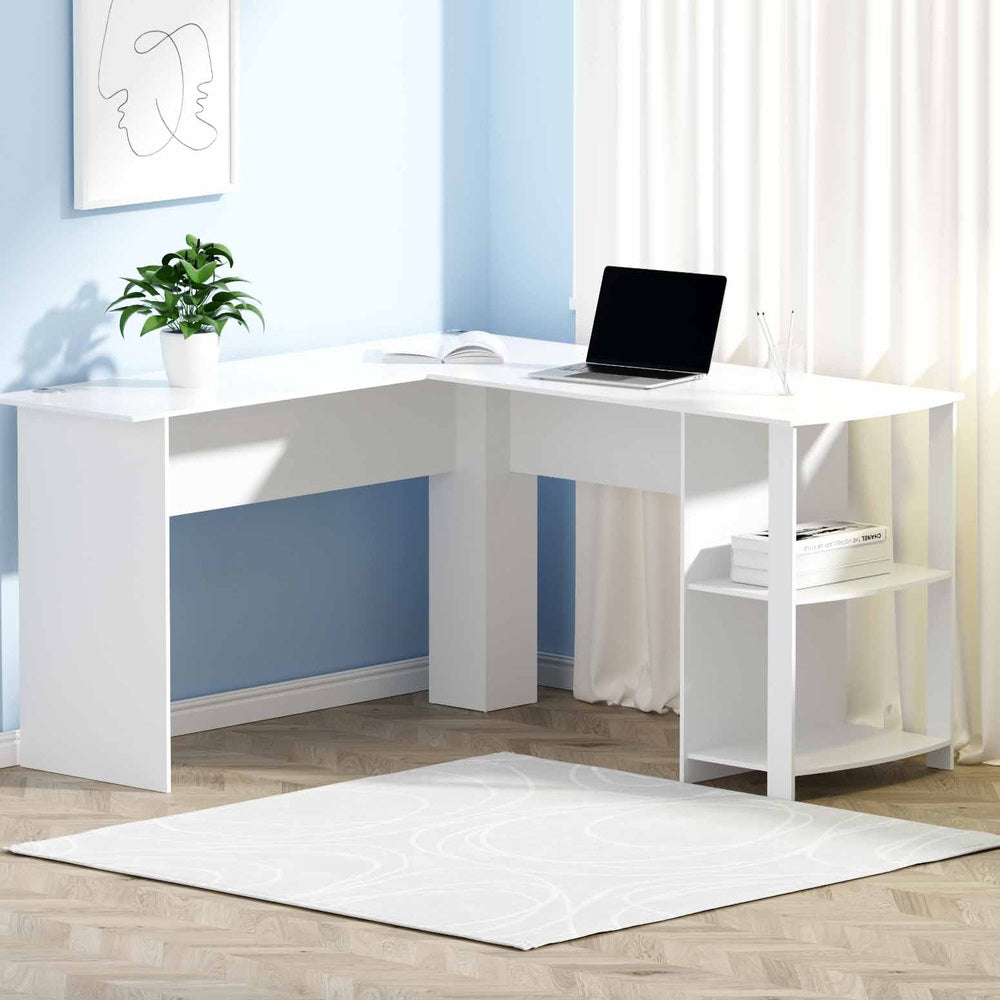 Image of artiss computer desk shelf l-shape white 136cm  suitable for aged care, corporate offices, and commercial settings