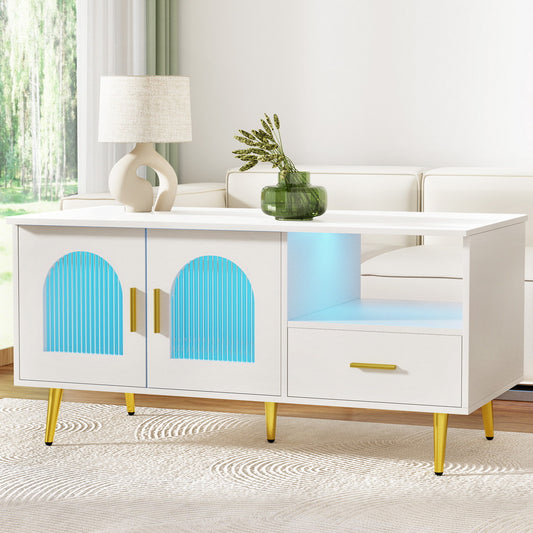 Image of artiss led coffee table shelf drawer storage white  available at The Epic Shop