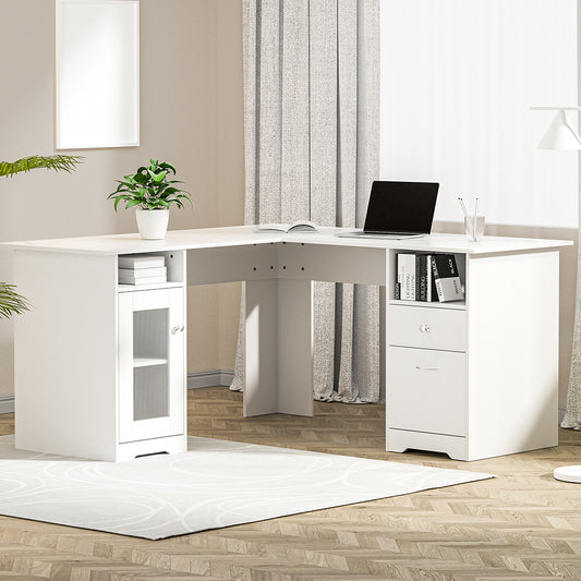 Image of artiss computer desk shelf cabinet l-shape white 150cm  versatile for both home and professional use