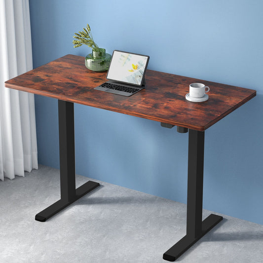 Image of artiss standing desk motorised rustic brown 140cm  suitable for aged care, corporate offices, and commercial settings