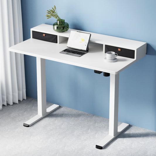 Image of artiss electric standing desk with storage shelf drawer office table 120cm  versatile for both home and professional use