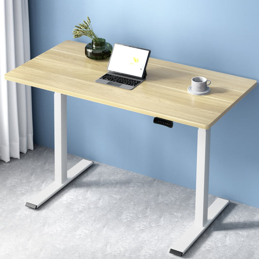 Image of artiss standing desk motorised dual motor 120cm white oak  suitable for aged care, corporate offices, and commercial settings