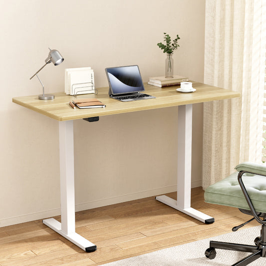 Image of artiss standing desk motorised dual motor 140cm white oak  suitable for aged care, corporate offices, and commercial settings