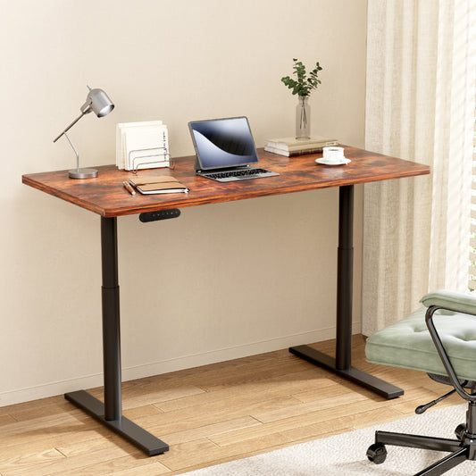 Image of artiss standing desk motorised electric dual motor rustic brown 140cm  suitable for aged care, corporate offices, and commercial settings