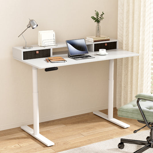 Image of artiss electric standing desk with storage rack shelf drawers white 120cm  suitable for aged care, corporate offices, and commercial settings