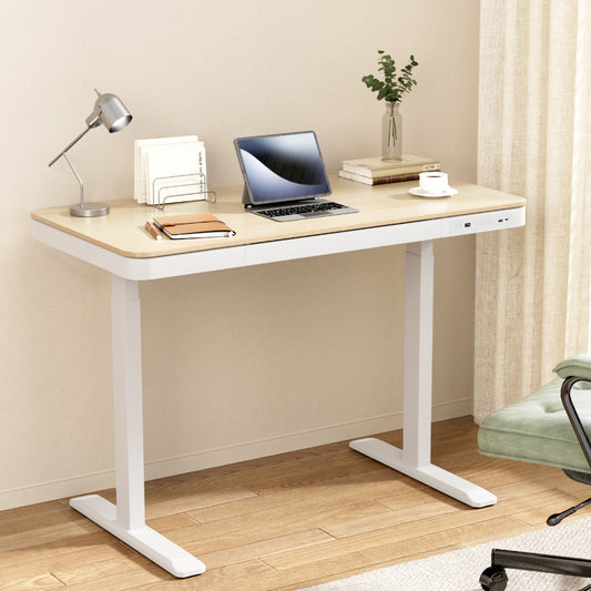 Image of artiss standing desk motorised electric dual motor draw 120cm oak  suitable for aged care, corporate offices, and commercial settings