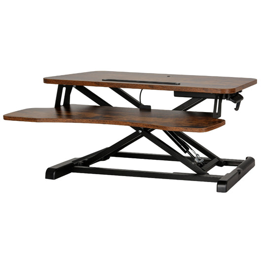 Image of artiss standing desk riser height adjustable rustic brown 80cm  suitable for aged care, corporate offices, and commercial settings