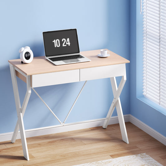 Image of artiss computer desk drawer oak 100cm  suitable for aged care, corporate offices, and commercial settings