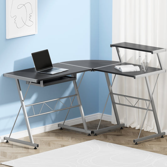 Image of artiss computer desk l-shape keyboard tray shelf black  suitable for aged care, corporate offices, and commercial settings