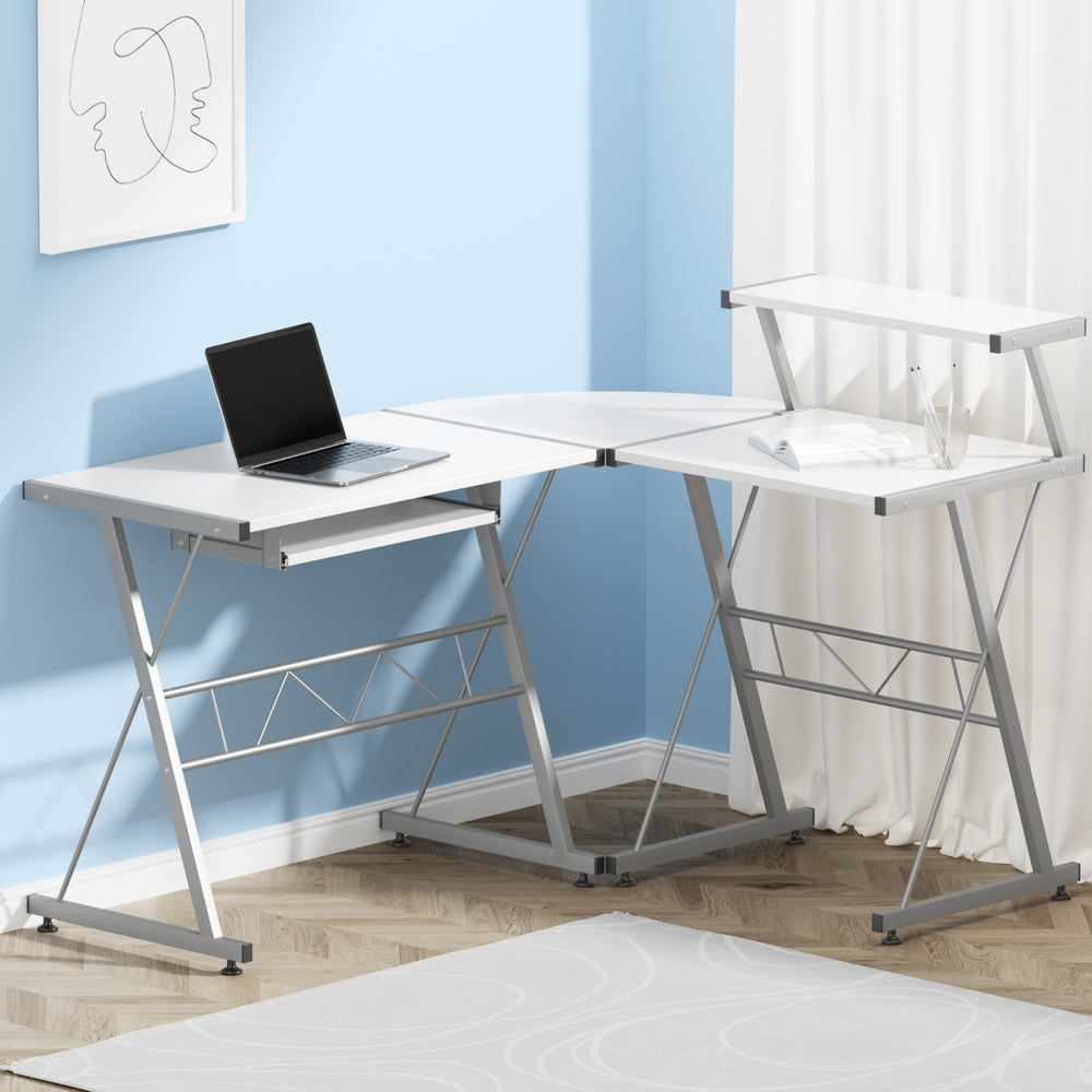 Image of artiss computer desk l-shape keyboard tray shelf white  suitable for aged care, corporate offices, and commercial settings