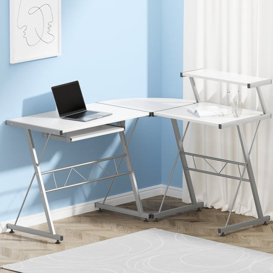 Image of artiss computer desk l-shape keyboard tray shelf white  suitable for aged care, corporate offices, and commercial settings