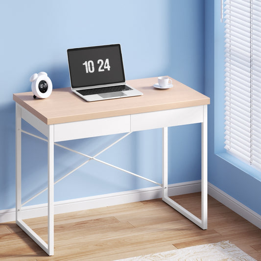 Image of artiss computer desk drawer storage oak 100cm  suitable for aged care, corporate offices, and commercial settings