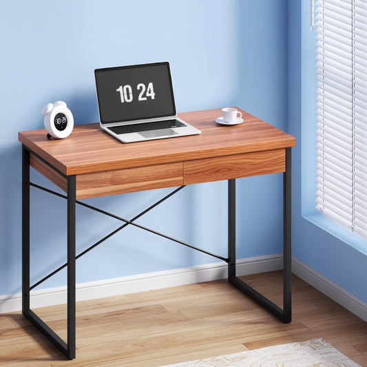 Image of artiss computer desk drawer storage walnut 100cm  suitable for aged care, corporate offices, and commercial settings