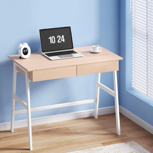 Image of artiss computer desk drawer cabinet oak 100cm  suitable for aged care, corporate offices, and commercial settings