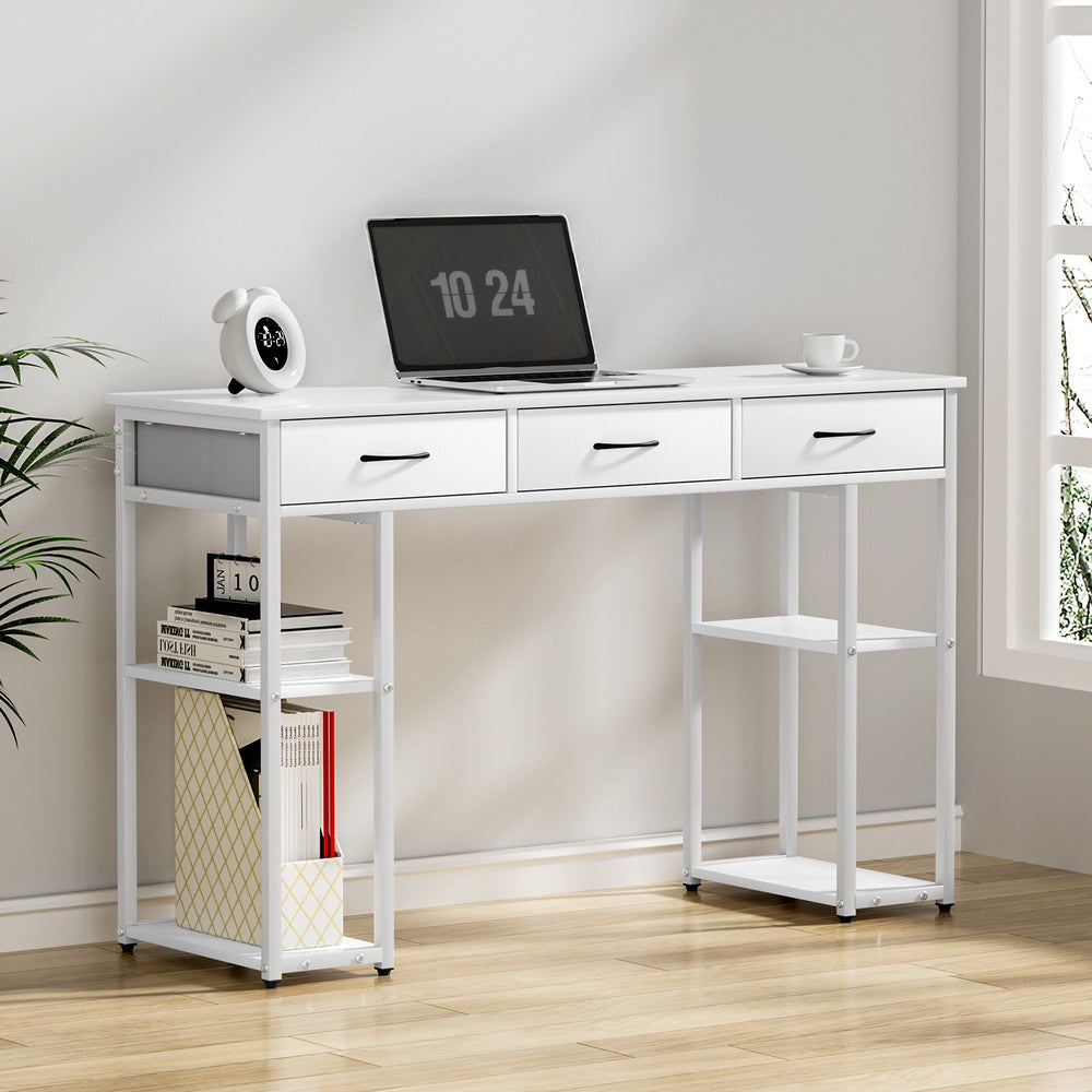 Image of artiss computer desk drawer shelves study table 120cm white  suitable for aged care, corporate offices, and commercial settings