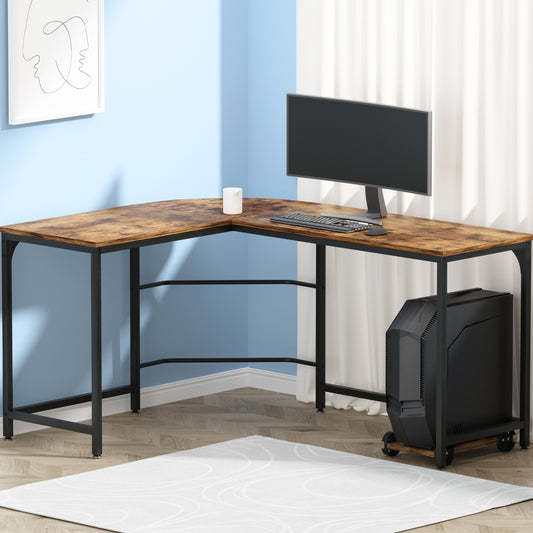 Image of artiss computer desk l-shape cpu stand brown 147cm  suitable for aged care, corporate offices, and commercial settings