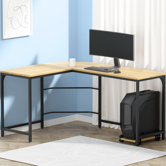 Image of artiss computer desk l-shape cpu stand oak 147cm  suitable for aged care, corporate offices, and commercial settings