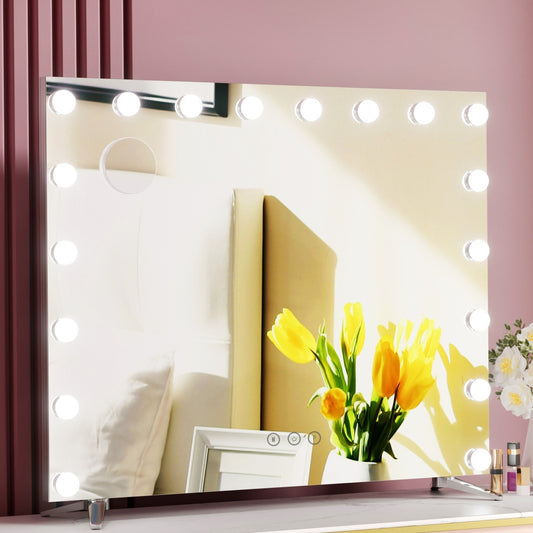 Image of 80x65cm embellir makeup mirror hollywood vanity with led light silver legs  ideal for luxury casual home interiors