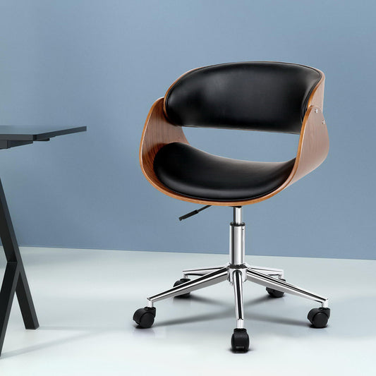 Image of artiss wooden office chair leather seat black  suitable for aged care, corporate offices, and commercial settings