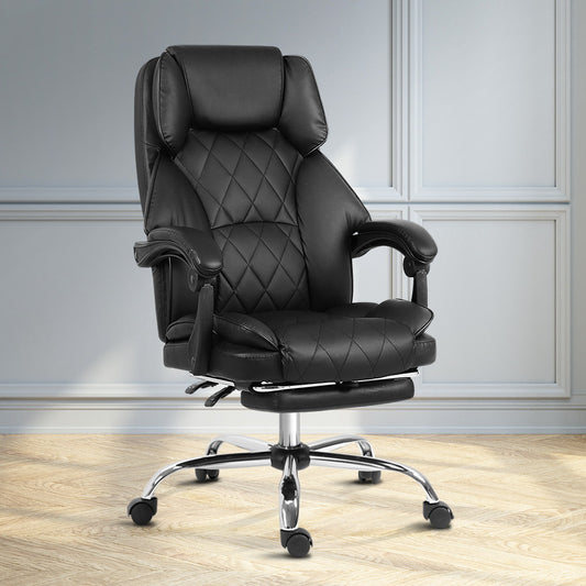 Image of artiss executive office chair leather footrest black  suitable for aged care, corporate offices, and commercial settings