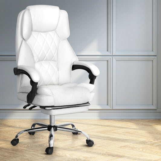 Image of artiss executive office chair leather footrest white  suitable for aged care, corporate offices, and commercial settings