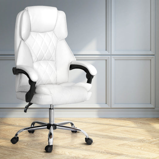 Image of artiss executive office chair leather recliner white  suitable for aged care, corporate offices, and commercial settings