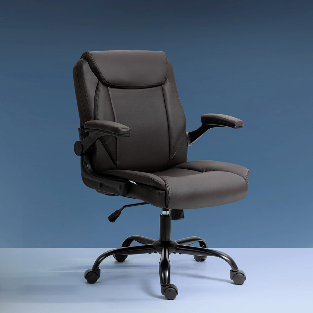 Image of artiss executive office chair mid back brwon  suitable for aged care, corporate offices, and commercial settings