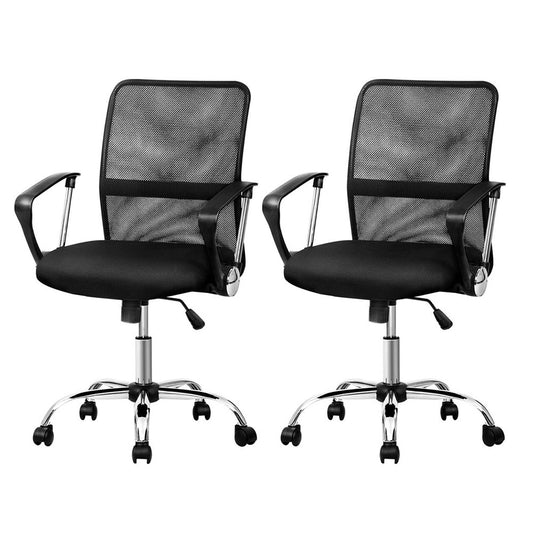 Image of artiss 2x mesh office chair mid back black  suitable for aged care, corporate offices, and commercial settings