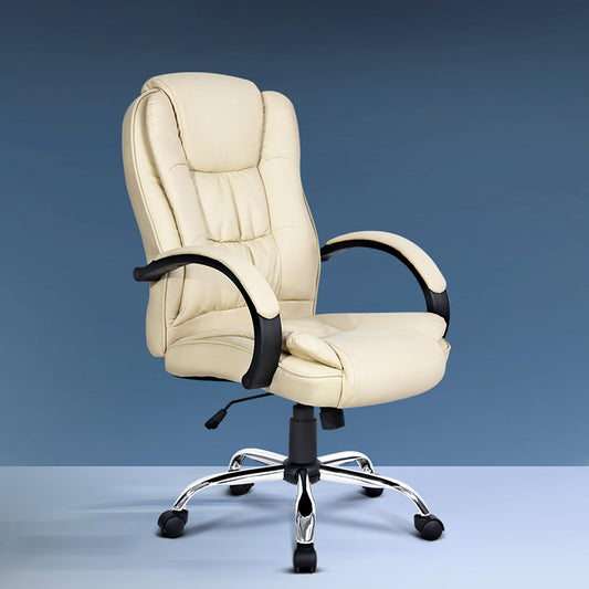 Image of artiss executive office chair leather tilt beige  suitable for aged care, corporate offices, and commercial settings