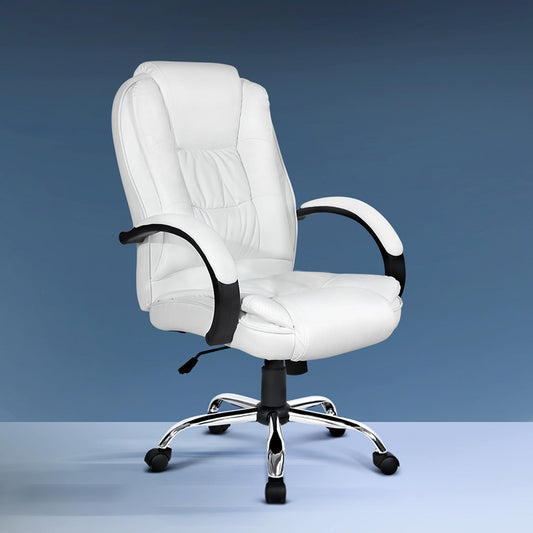Image of artiss executive office chair leather tilt white  suitable for aged care, corporate offices, and commercial settings