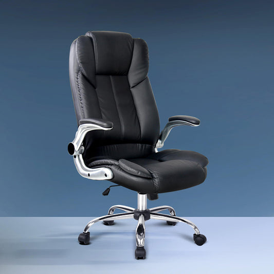 Image of artiss executive office chair leather tilt black  suitable for aged care, corporate offices, and commercial settings