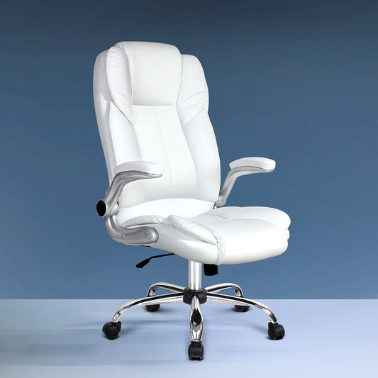 Image of artiss executive office chair leather tilt white  suitable for aged care, corporate offices, and commercial settings