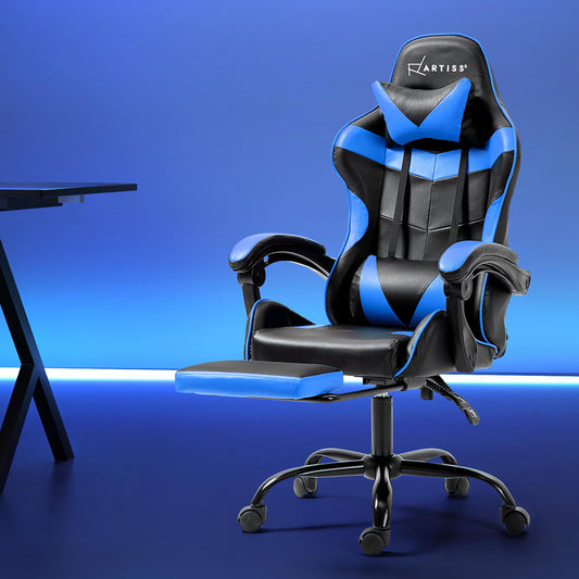 Image of artiss gaming office chair recliner footrest blue  versatile for both home and professional use