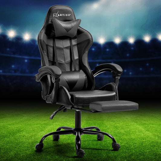 Image of artiss gaming office chair executive computer leather chairs footrest grey  suitable for aged care, corporate offices, and commercial settings
