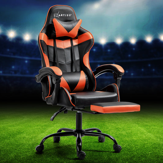 Image of artiss gaming office chair executive computer leather chairs footrest orange  suitable for aged care, corporate offices, and commercial settings
