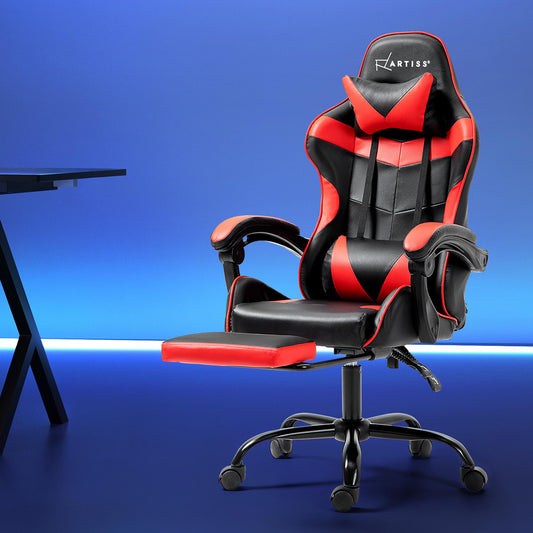 Image of artiss gaming office chair recliner footrest red  suitable for aged care, corporate offices, and commercial settings