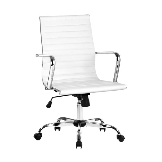 Image of artiss office chair conference chairs pu leather mid back white  versatile for both home and professional use