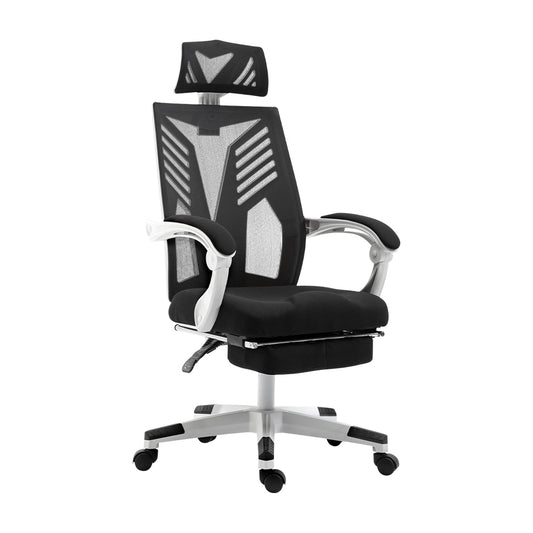 Image of artiss mesh office chair recliner black white  suitable for aged care, corporate offices, and commercial settings