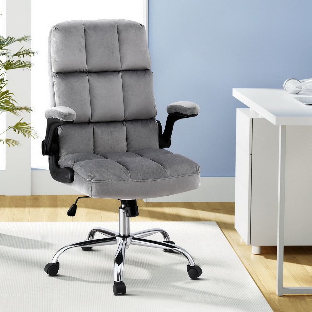 Image of artiss office chair velvet seat racing gaming computer desk chairs armrest grey  versatile for both home and professional use