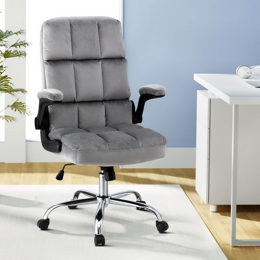 Image of artiss office chair velvet seat racing gaming computer desk chairs armrest grey  versatile for both home and professional use
