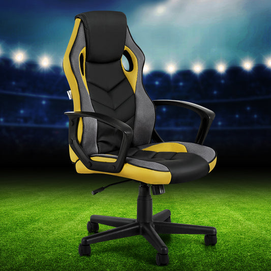 Image of artiss gaming office chair computer executive racing chairs high back yellow  suitable for aged care, corporate offices, and commercial settings