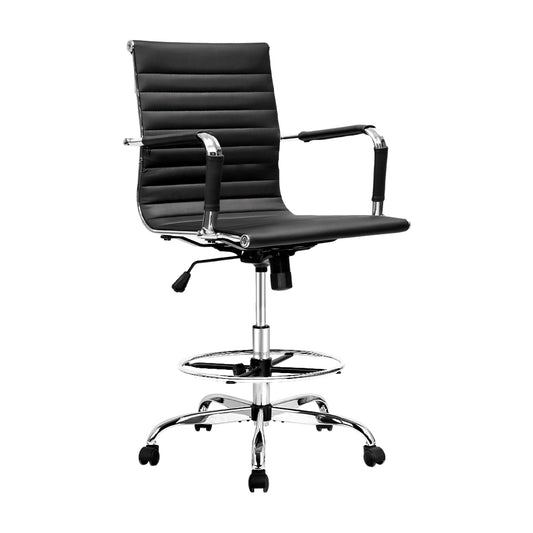 Image of artiss office chair drafting stool leather chairs black  suitable for aged care, corporate offices, and commercial settings