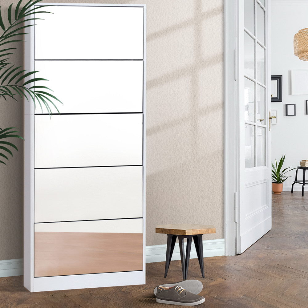 Image of artiss shoe rack cabinet mirror 25 pairs white  ideal for luxury casual home interiors