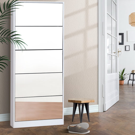 Image of artiss shoe rack cabinet mirror 25 pairs white  ideal for luxury casual home interiors