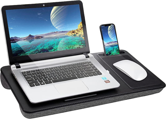 Image of portable laptop desk with device ledge, mouse pad and phone holder for home office (black, 40cm)  versatile for both home and professional use
